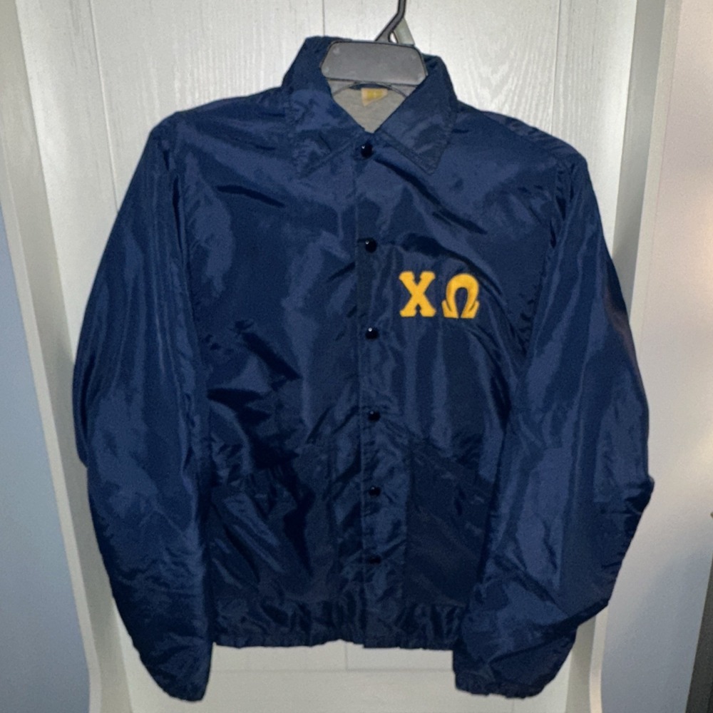 Russell Athletic Jacket Chi Omega Sorority Small Blue Made in USA Vintage